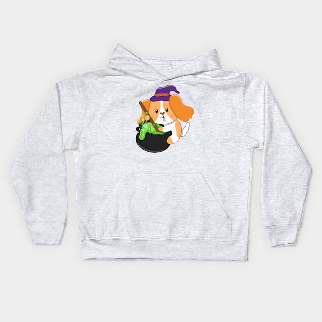 Witchy Halloween Puppy Kids Hoodie by JellyDoodles